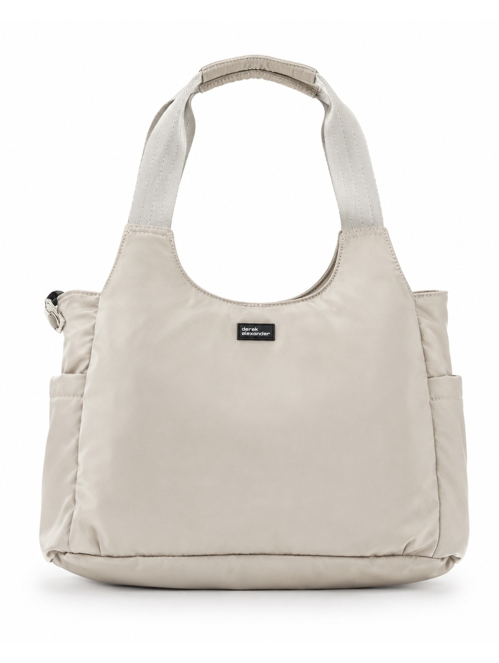 Derek Alexander Nylon Shoulder Tote Beige Multi Pocket Travel Everyday Bag